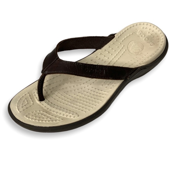 crocs flip flops with leather strap